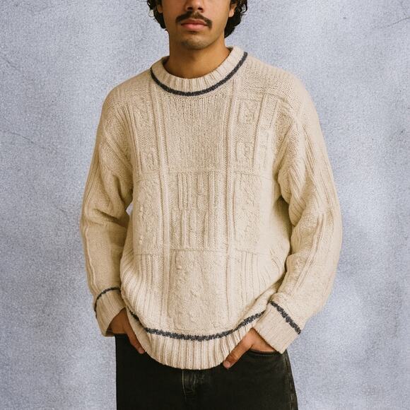 Vintage 90s Colours by Alexander Julian Cream 100% Cotton Knit Sweater Large - Picture 1 of 6